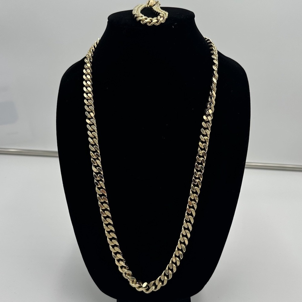Men's Miami Cuban Link Bracelet & Chain Set 14K Gold Plated‎ Stainless Steel 29"